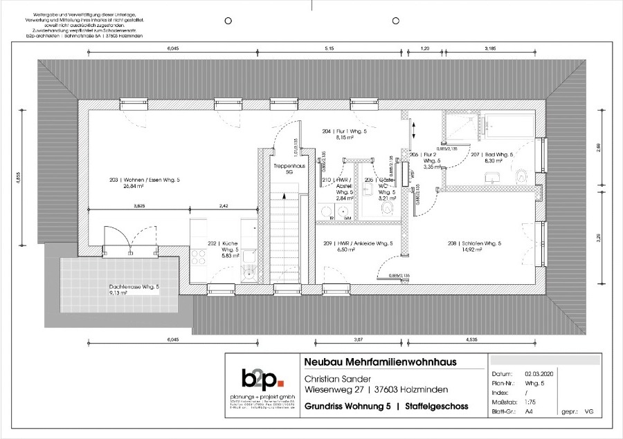 Grundrisse Penthouse-Wohnung Dachterrasse Etagenwohnung Holzminden