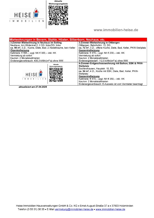 Wohnungsangebote Heise Immobilien_27.04.2026 Etagenwohnung Holzminden