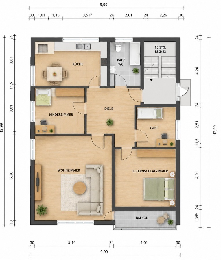 Heise Immobilien - Holzminden Rosenhof 5 - Grundriss Etagenwohnung Holzminden