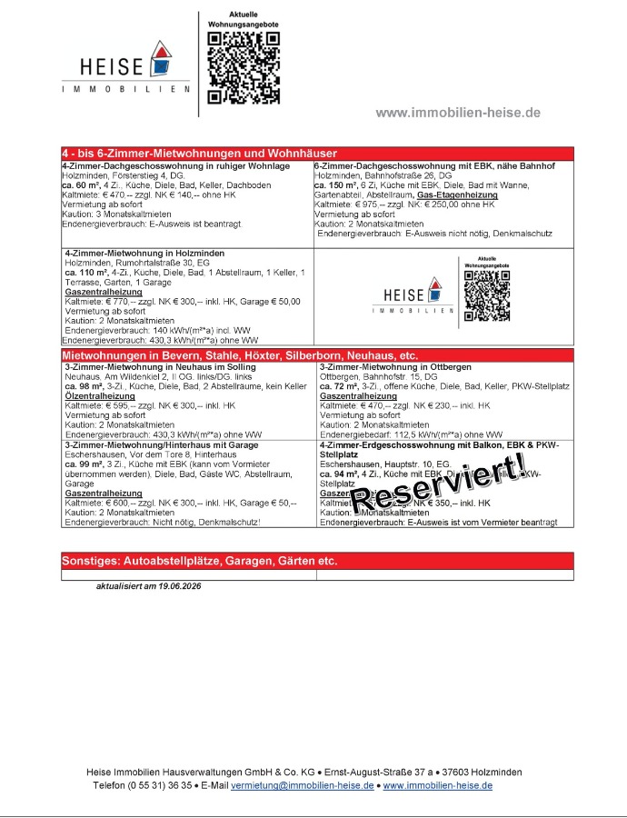 Wohnungsangebote Heise Immobilien_Stand_19.06.2026 Etagenwohnung Holzminden