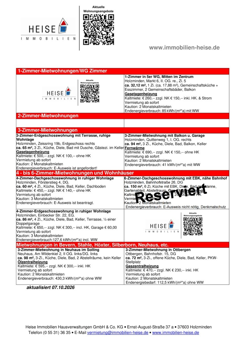 Wohnungsangebote Heise Immobilien-0001 Etagenwohnung Holzminden